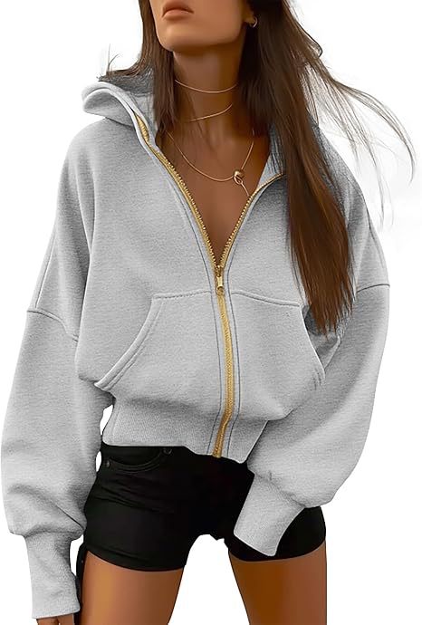 2026 Autumn Winter New Women's Fashion Zipper Hooded Long Sleeve Short Sportswear Casual Plush Hoodie