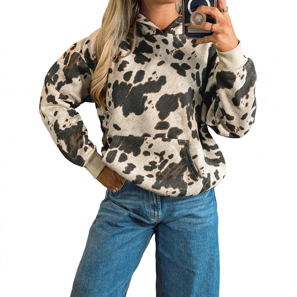 Women's Printed Loose-Fit Pullover Hoodie
