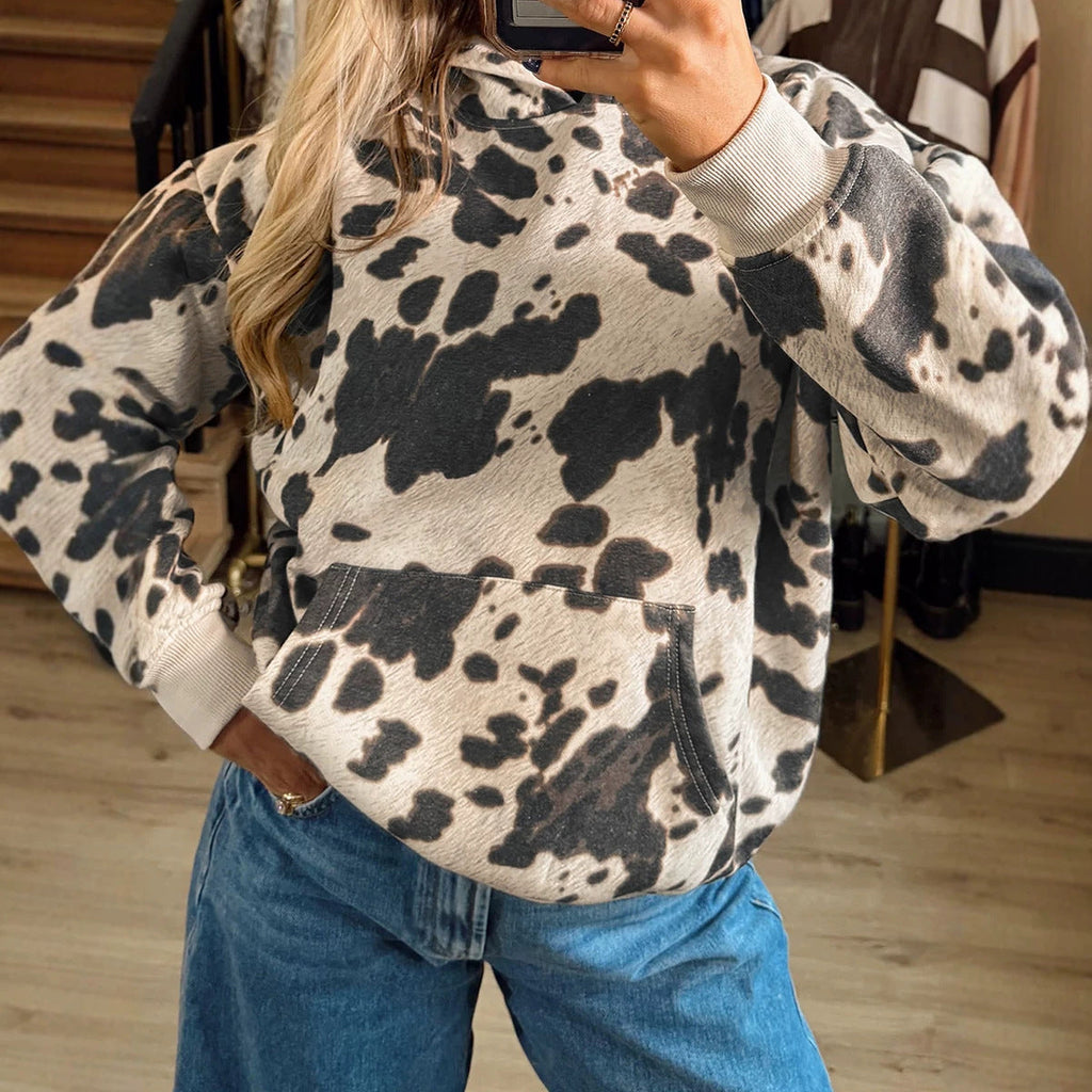 Women's Printed Loose-Fit Pullover Hoodie