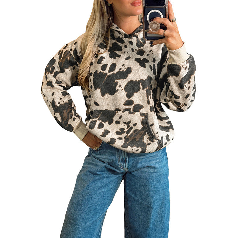 Women's Printed Loose-Fit Pullover Hoodie