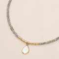 Teardrop Mother of Pearl Pendant Faceted Beaded Choker Necklace