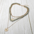 Round Evil Eye Square Pendant Wooden Beaded Multi Layered Necklace
